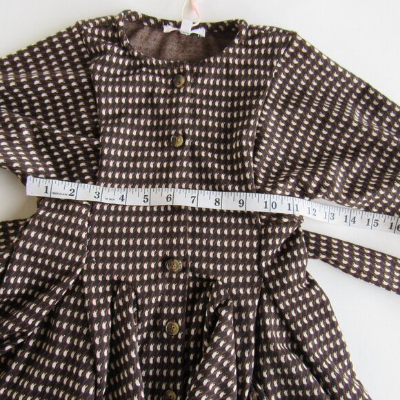 GB Girls Button-Down Long Sleeve Swing Rust/Black/White Printed Knit Dress - Picture 5 of 6
